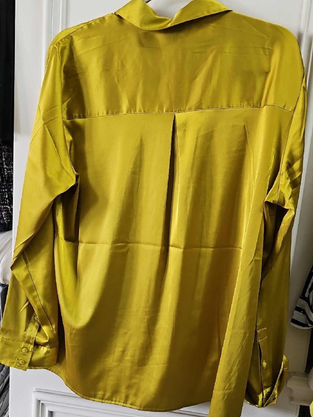Express Satin Button-Front Shirt in Mustard - Picture 2 of 4
